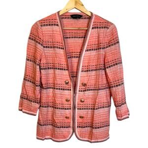 Ming Wang Salmon Pink Gold Button Striped Front Cardigan Jacket Medium